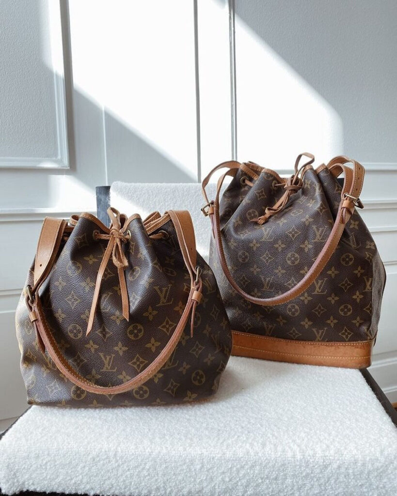 Louis Vuitton Noé bucket bag in monogram canvas, a chic and practical luxury silhouette
