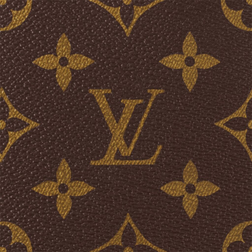 Close-up detail of the classic Louis Vuitton monogram canvas pattern and floral motifs
