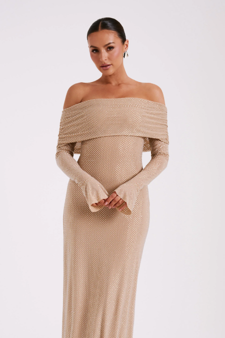 Meshki Marcel Diamante off-shoulder maxi dress